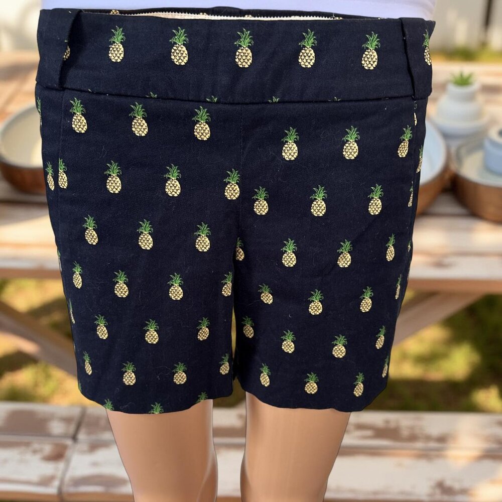 J Crew Stretch Shorts Navy Blue with Pineapple Design Size 0